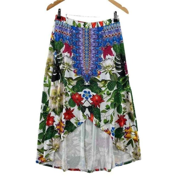 Venus High Low Skirt Women Small White Floral Polyester Elastic Waist Rhinestone - Picture 1 of 9